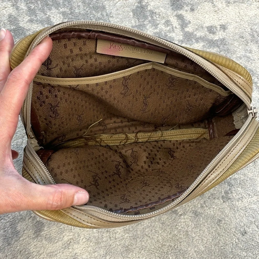 Vintage YSL Yves Saint Laurent Zip Pouch Clutch Toiletry Case Bag
